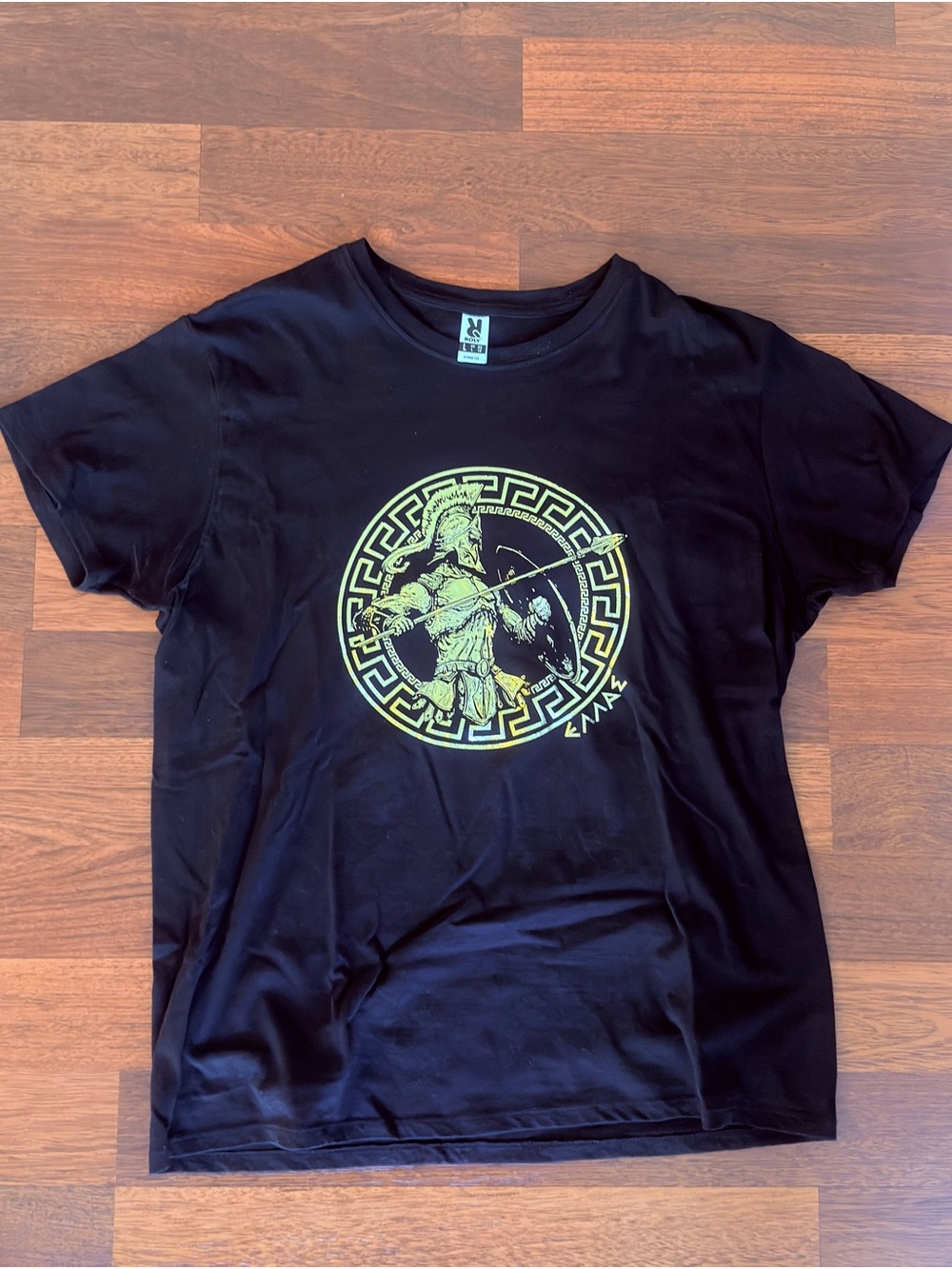 Black Graphic T-Shirt with Gold Spartan Design